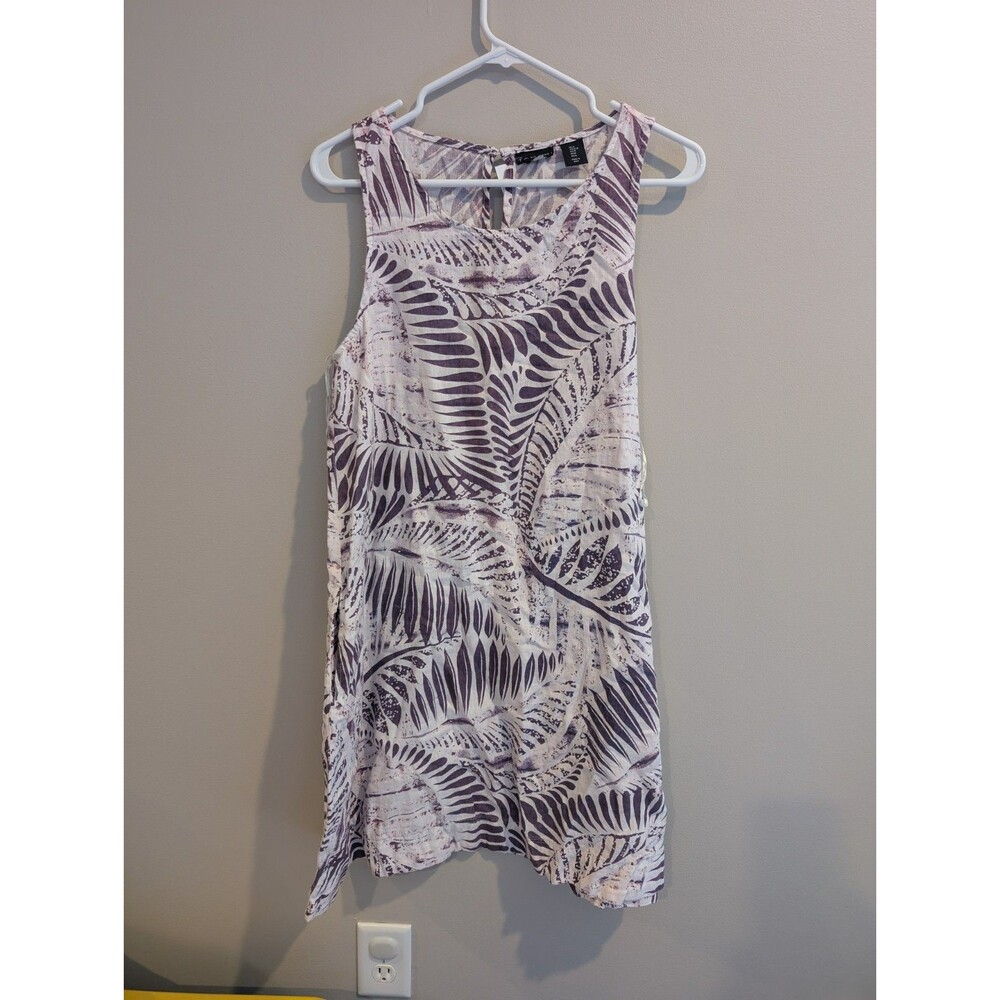 TAHARI Sz Med Women’s Sleeveless Shift Dress Purple Palm Leaf  Beach Summer